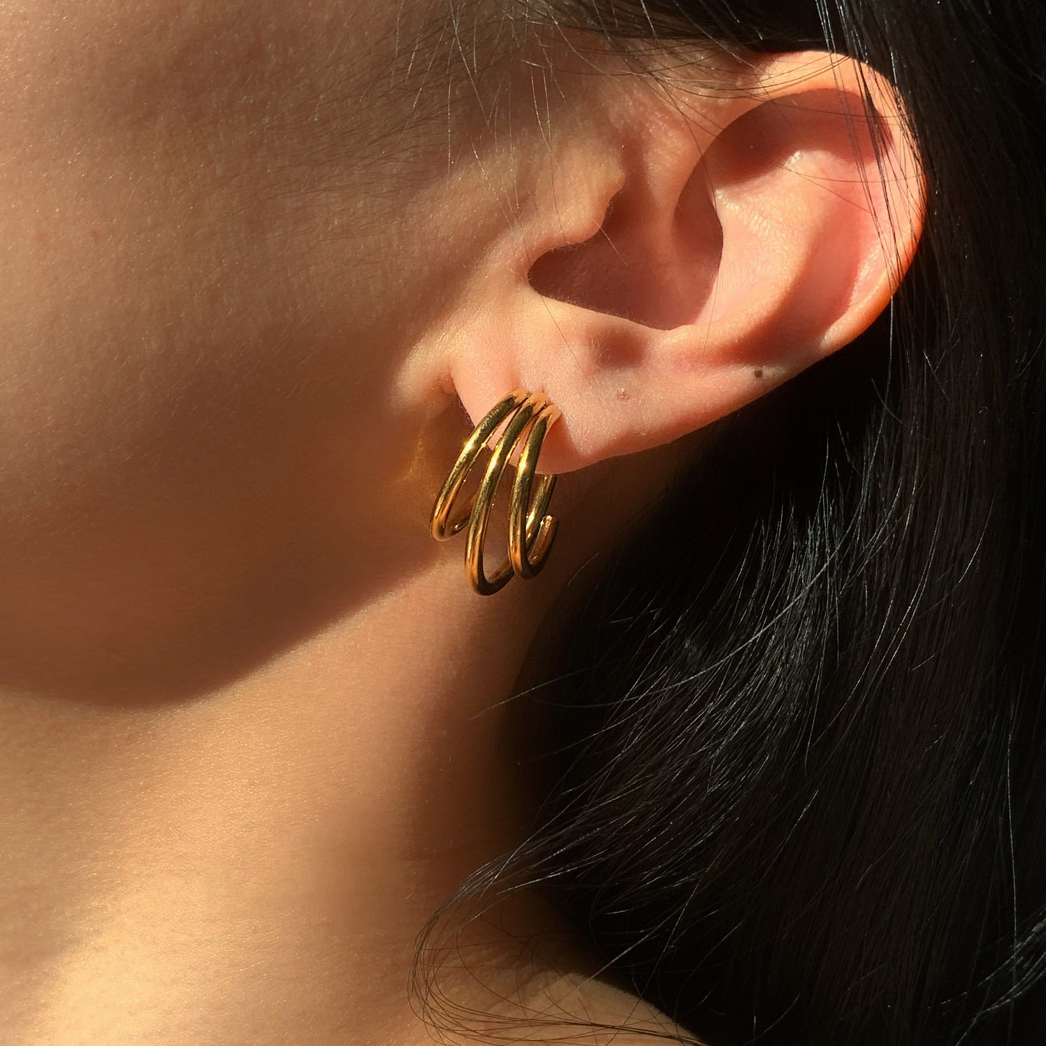 Triple Gold Hoop Earrings