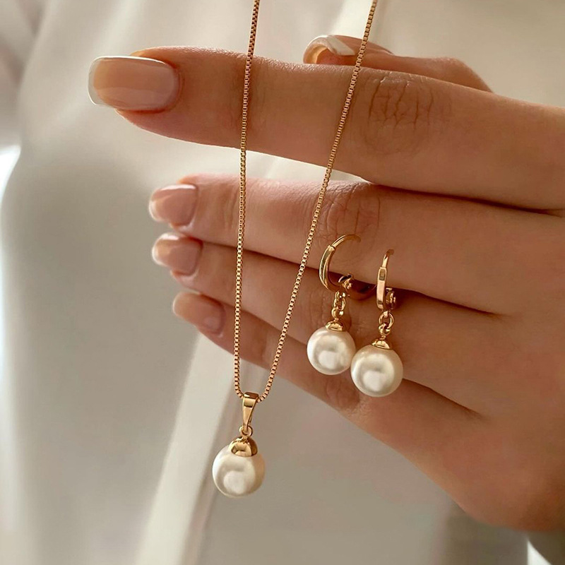 Gold Pearl Pendant & Earring Set