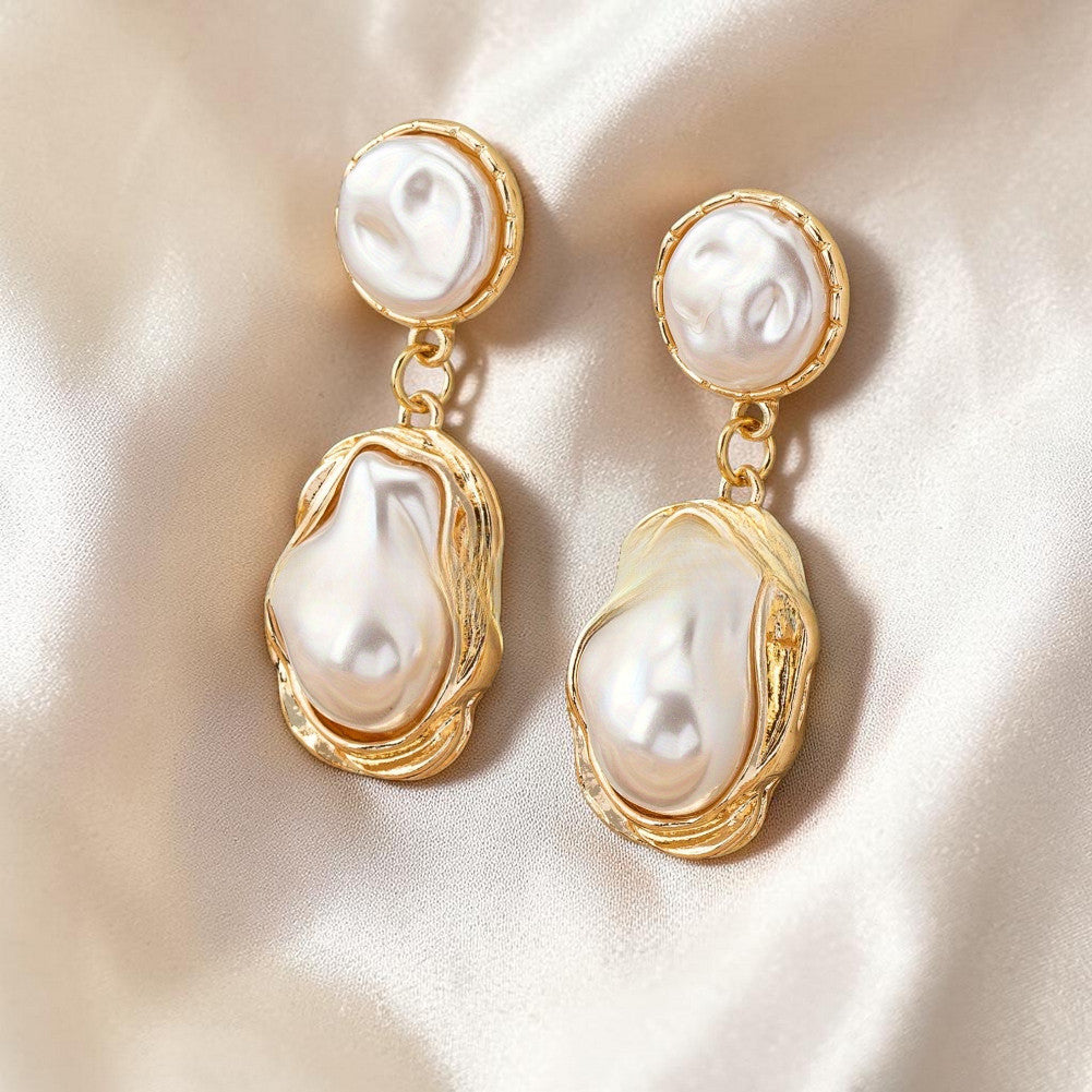 Double Baroque Pearl Drop Earrings
