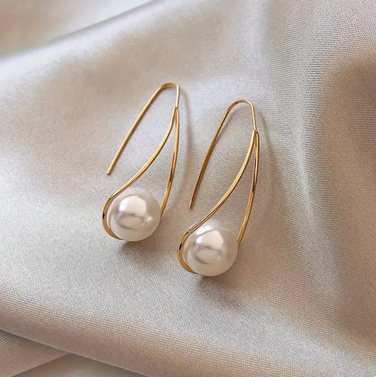 Gold Wire & Pearl Drop Earrings