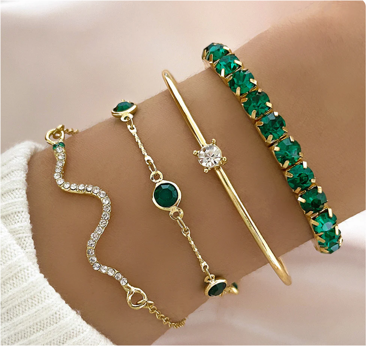 Grünes Zirkonia Armband-Set