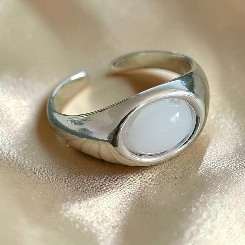 Silver White Stone Signet Ring